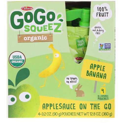 GoGo SqueeZ, Organic Applesauce, Apple Banana, 4 Pouches, 3.2 oz (90 g) Each Review