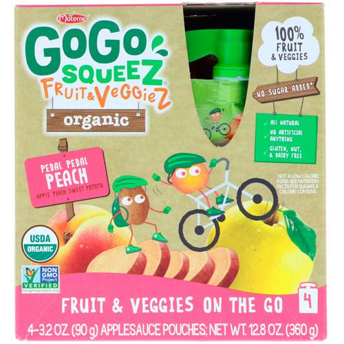GoGo SqueeZ, Organic Fruit and VeggieZ, Pedal Pedal Peach, 4 Pouches, 3.2 oz (90 g) Each Review