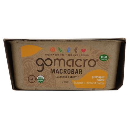 : GoMacro, Macrobar, Prolonged Power, Banana + Almond Butter, 12 Bars, 2.3 oz (65 g) Each