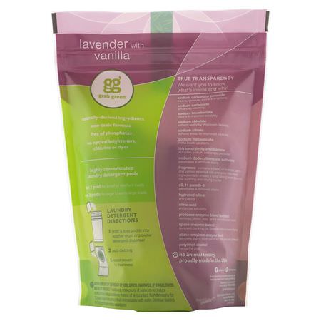 洗滌劑, 洗衣: Grab Green, 3 in 1 Laundry Detergent Pods, Lavender, 24 Loads, 15.2 oz (432 g)