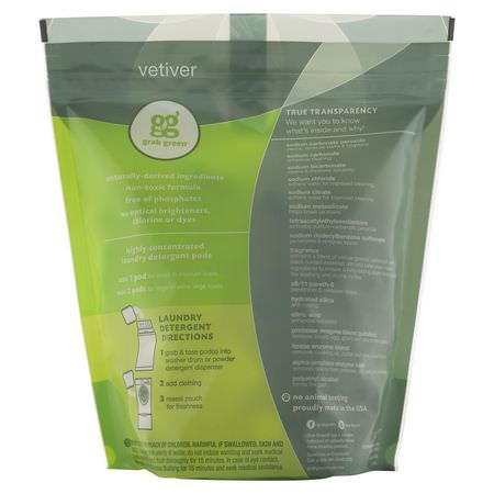 洗滌劑, 洗衣: Grab Green, 3-in-1 Laundry Detergent Pods, Vetiver, 60 Loads,2lbs, 6oz (1,080 g)