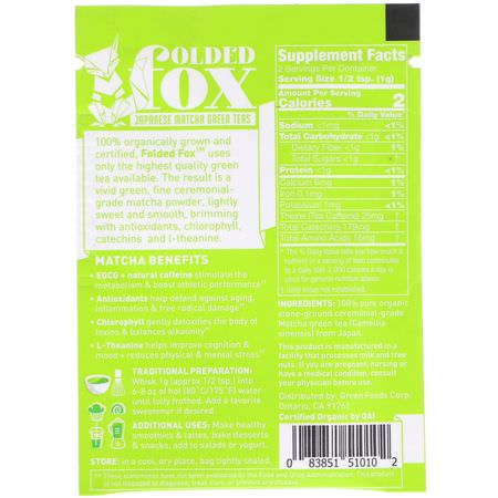 Matcha Tea: Green Foods, Folded Fox, Organic Matcha Green Tea, 0.07 oz (2 g)