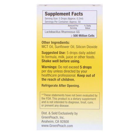 兒童益生菌, 健康: GreenPeach, Infants, Probiotic, 0.34 fl oz (10 ml)