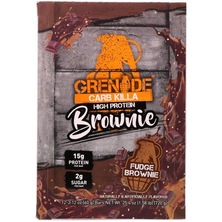 乳清蛋白棒, 牛奶蛋白棒: Grenade, Carb Killa Brownie, Fudge Brownie, 12 Bars, 2.12 oz (60 g) Each