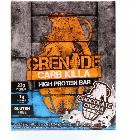 乳清蛋白棒, 牛奶蛋白棒: Grenade, Carb Killa, High Protein Bar, Chocolate Cream, 12 Bars, 2.12 oz (60 g) Each