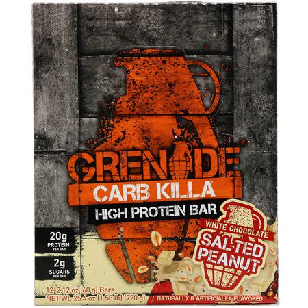 牛奶蛋白棒, 乳清蛋白棒: Grenade, Carb Killa, High Protein Bar, White Chocolate Salted Peanut, 12 Bars, 2.12 oz (60 g) Each