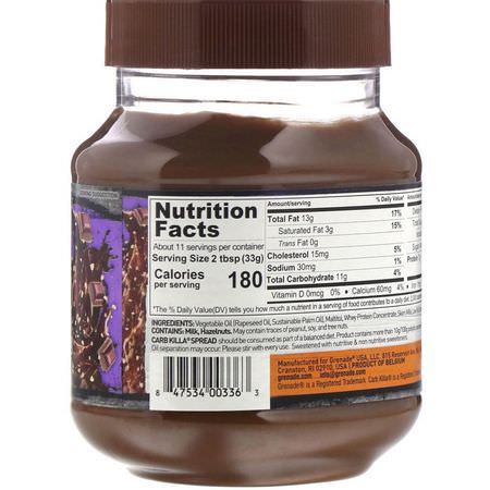 榛子醬, 果醬, 果醬: Grenade, Carb Killa Protein Spread, Chocolate Hazelnut Flavor, 12.7 oz (360 g)
