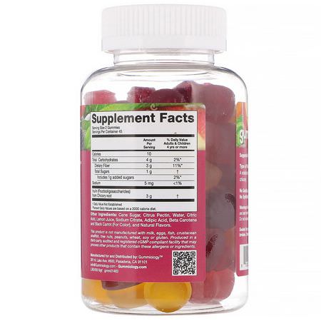 益生元纖維菊粉, 纖維: Gummiology, Adult Fiber Gummies, Natural Peach, Strawberry, & Blackberry Flavors, 100 Vegetarian Gummies
