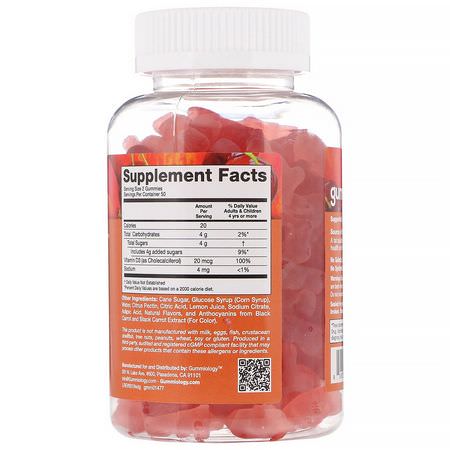 維生素D, 維生素: Gummiology, Adult Vitamin D3 Gummies, Natural Peach & Sour Cherry Flavors, 100 Vegetarian Gummies