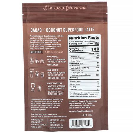 草藥替代咖啡, 咖啡: Hana Beverages, Cacao & Coconut Latte, Non-Coffee Superfood Beverage, 3.3 oz (93.6 g)