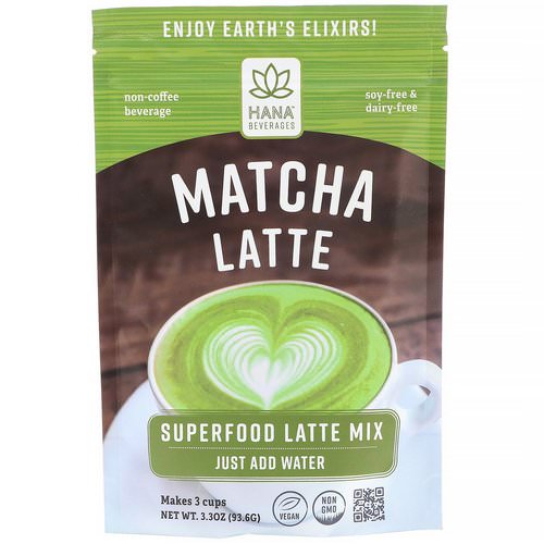 Hana Beverages, Matcha Latte, Non-Coffee Superfood Beverage, 3.3 oz (93.6 g) Review