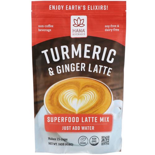 Hana Beverages, Turmeric & Ginger Latte, Non-Coffee Superfood Beverage, 16 oz (454 g) Review
