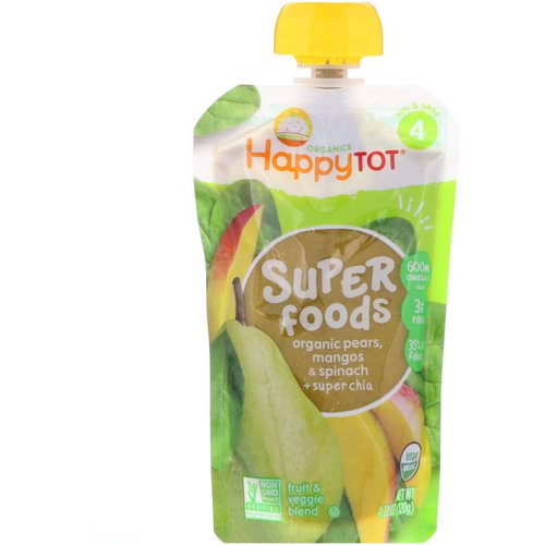 Happy Family Organics, HappyTot, SuperFoods, Organic Pears, Mangos & Spinach + Super Chia, 4.22 oz (120 g) Review