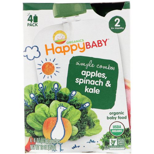 Happy Family Organics, Organics, Stage 2, Simple Combos, Apples, Spinach & Kale, 4 Pouches, 4 oz (113 g) Each Review