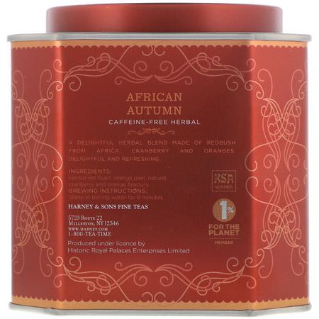 涼茶: Harney & Sons, African Autumn, Caffeine-Free Herbal Tea, 30 Sachets, 2.67 oz (75 g)
