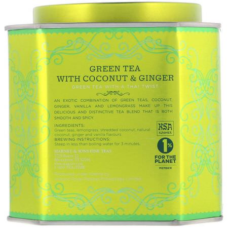 綠茶: Harney & Sons, Green Tea with Coconut, Ginger and Vanilla, 30 Sachets, 2.67 oz (75 g)