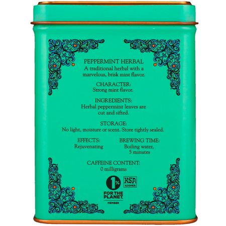 涼茶, 薄荷茶: Harney & Sons, HT Tea Blend, Peppermint Herbal, Caffeine Free, 20 Tea Sachets, 1.4 oz (40 g)