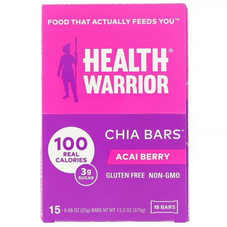 營養棒: Health Warrior, Chia Bars, Acai Berry, 15 Bars, 0.88 oz (25 g) Each