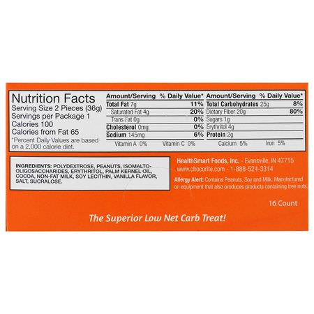 糖果, 巧克力: HealthSmart Foods, ChocoRite, Peanut Butter Cup Patties, 16 Count, 1.27 oz (36 g) Each