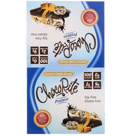 乳清蛋白棒, 蛋白棒: HealthSmart Foods, ChocoRite Protein Bars, Caramel Cookie Dough, 16 Bars, 1.20 oz (34 g) Each
