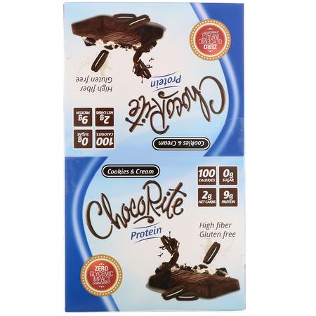 乳清蛋白棒, 蛋白棒: HealthSmart Foods, ChocoRite Protein Bars, Cookies & Cream, 16 Bars - 1.2 oz (34 g) Each