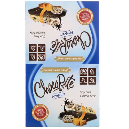 乳清蛋白棒, 蛋白棒: HealthSmart Foods, ChocoRite Protein Bars, Caramel Cookie Dough, 16 Bars, 1.20 oz (34 g) Each