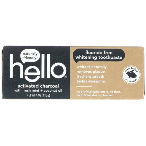 Hello, Fluoride Free Whitening Toothpaste, Activated Charcoal, With Fresh Mint & Coconut Oil, 4 oz (113 g) Review