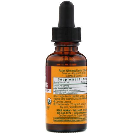 人參, 順勢療法: Herb Pharm, Asian Ginseng, Energy & Vitality, 1 fl oz (30 ml)