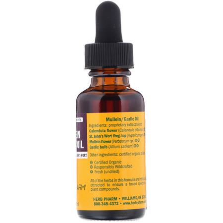 耳部護理, 急救: Herb Pharm, Mullein Garlic, Pure Ear Oil, 1 fl oz (30 ml)