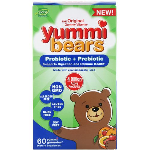Hero Nutritional Products, Yummi Bears, Probiotic + Prebiotic, Natural Strawberry and Orange Flavors, 60 Yummi Gummies Review