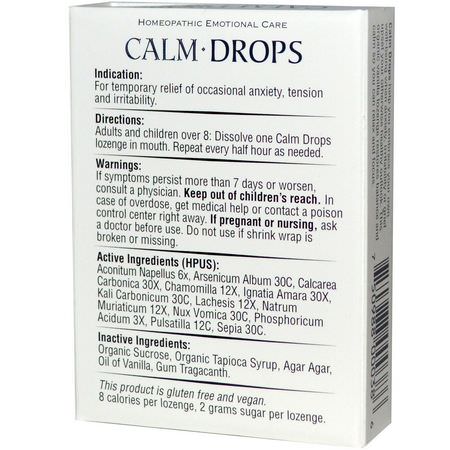 鎮靜, 補品: Historical Remedies, Homeopathic Calm Drops, 30 Homeopathic Lozenges