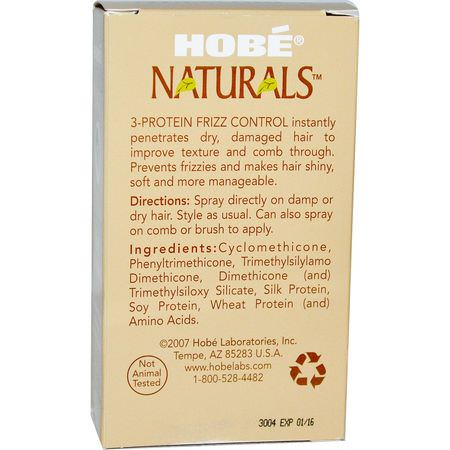 頭皮護理, 頭髮護理: Hobe Labs, 3-Protein Frizz Control, 2 fl oz (59 ml)
