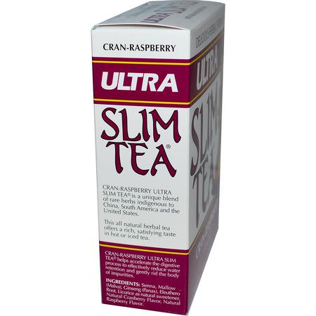 涼茶, 藥茶: Hobe Labs, Ultra Slim Tea, Cran-Raspberry, Caffeine Free, 24 Herbal Tea Bags, 1.69 oz (48 g)