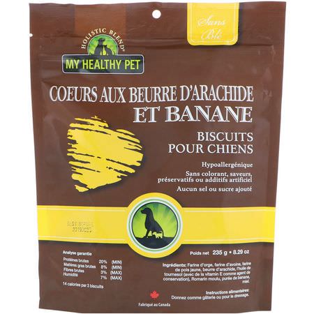 寵物零食, 寵物: Holistic Blend, My Healthy Pet, Peanut Butter & Banana Hearts, Canine Biscuits, 8.29 oz (235 g)
