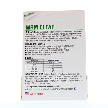 寵物健康, 寵物: HomeoPet, WRM Clear, 15 ml