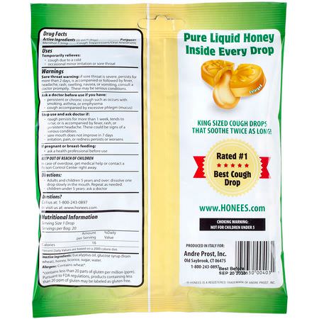 止咳藥, 喉嚨痛: Honees, Honey Menthol Cough Suppressant, 20 Cough Drops