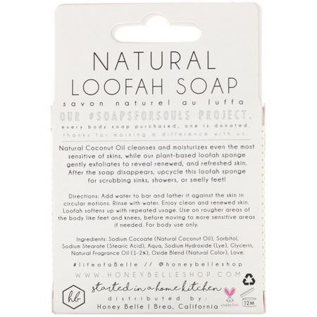 肥皂, 沐浴露: Honey Belle, Natural Loofah Soap, Rose, 5 oz (140 g)