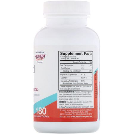 消化酶, 消化: Houston Enzymes, No-Fenol, Chewable, 180 Chewable Tablets
