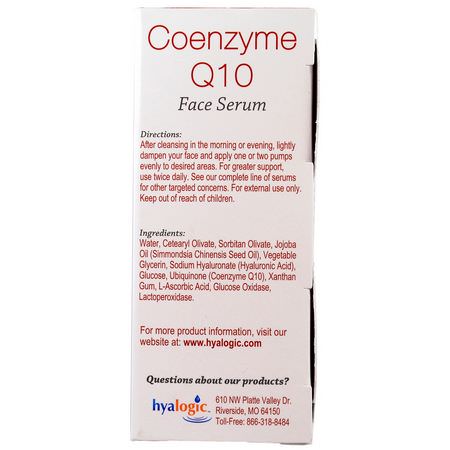 保濕, 緊緻: Hyalogic, Episilk, Coenzyme Q10 Face Serum, 1 fl oz (30 ml)