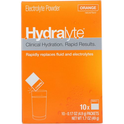 Hydralyte, Clinical Hydration, Electrolyte Powder, Orange, 10 packets 0.17 oz (4.9 g) Each Review