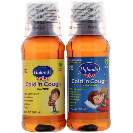 感冒, 補品: Hyland's, 4 Kids Cold 'n Cough Day & Night Value Pack, Age 2-12, 4 fl oz (118 ml) Each