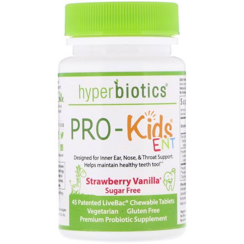 Hyperbiotics, PRO-Kids ENT, Strawberry Vanilla, Sugar Free, 45 Patented LiveBac Chewable Tablets Review