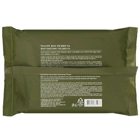 毛巾, 臉部濕巾: Innisfree, Olive Real Cleansing Tissue, 30 Sheets