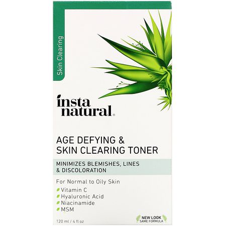 霜, 透明質酸精華素: InstaNatural, Age-Defying & Skin Clearing Toner, 4 fl oz (120 ml)