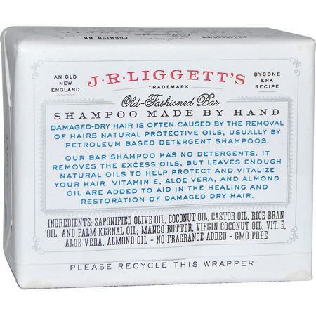 洗髮, 護髮: J.R. Liggett's, Old-Fashioned Bar Shampoo, Moisturizing Formula, 3.5 oz (99 g)