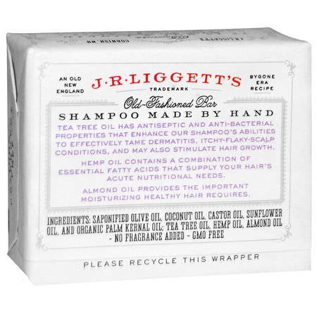 洗髮, 護髮: J.R. Liggett's, Old Fashioned Bar Shampoo, Tea Tree & Hemp Oil, 3.5 oz (99 g)