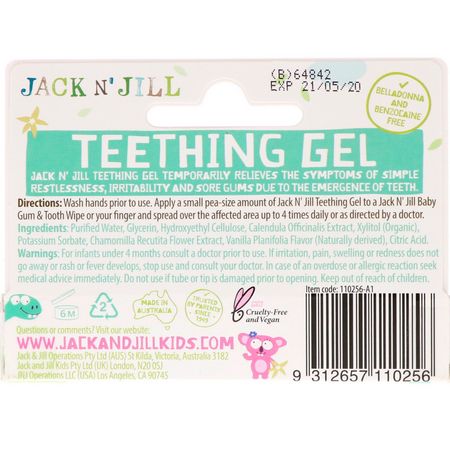 長牙草藥療法, 口腔護理: Jack n' Jill, Teething Gel, 4+ Months, Vanilla, 0.5 oz (15 g)