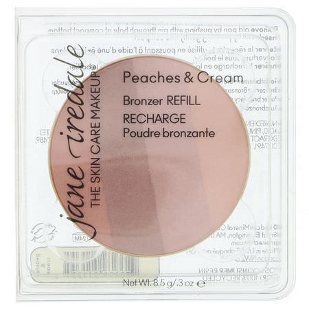 古銅色, 臉部: Jane Iredale, Bronzer Refill, Peaches & Cream, 0.3 oz (8.5 g)