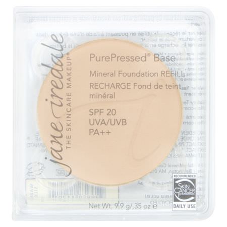 基礎, 臉部: Jane Iredale, PurePressed Base, Mineral Foundation Refill, SPF 20 PA++, Warm Silk, 0.35 oz (9.9 g)