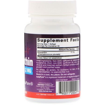 蝦青素, 抗氧化劑: Jarrow Formulas, Astaxanthin, 12 mg, 30 Softgels